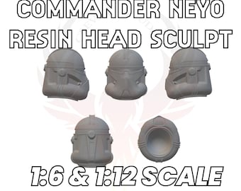 Escultura de cabeza del comandante Neyo para figuras en miniatura a escala 1:6 y 1:12; resina, cabeza impresa en 3D; CC-8826
