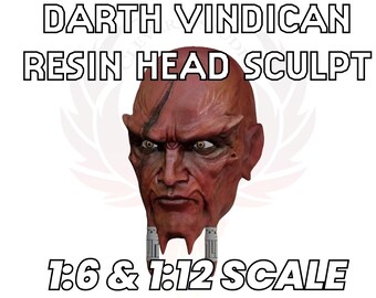Escultura de cabeza animada de Darth Vindican para figuras en miniatura a escala 1:6 y 1:12; cabeza impresa en 3D de resina; Maestro Sith, Lord, Inquisidor