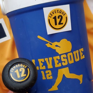 Decal and Bat Knob for Baseball/Softball - Includes 4&quot; Personalized Water Bottle Decal and 1 Bat Knob Decal