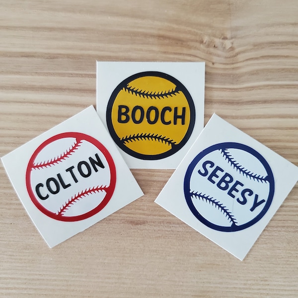Bat Knob Decal Sticker with Name for Baseball/Softball/ TBall 1 3/8" dia.