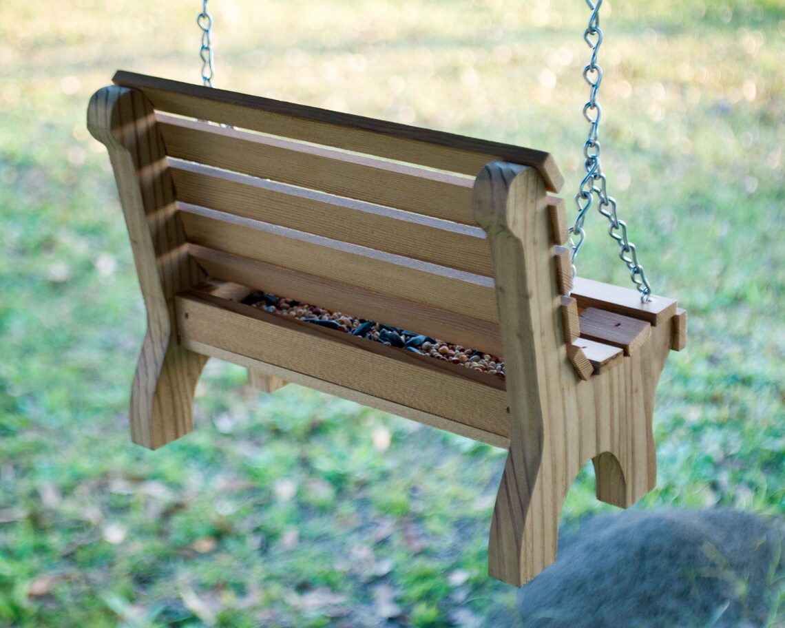 Bird Feeder Cedar Park Bench Old Cedar Wood Garden Decor Etsy