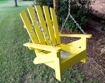 Handcrafted Yellow Adirondack Chair Bird Feeder: Reclaimed Wood Garden Decor