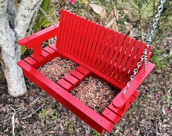 Porch Swing Bird Feeder, Hanging Hardware included, Housewarming Gift, Thank You Gift, Mother's Day Gift, Teacher Gift, Unique  Gift, Red