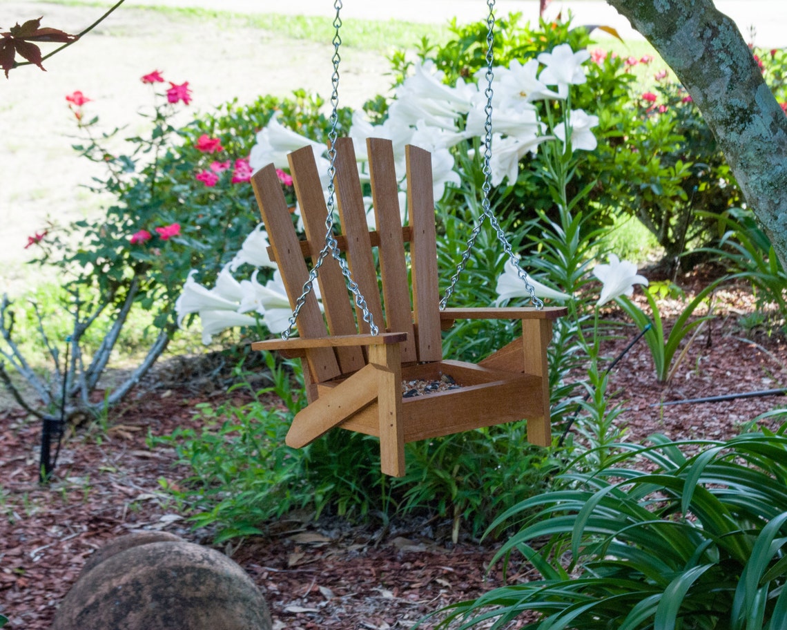 Bird Feeder Mahogany Wood Adirondack Chair Weather Treated Etsy