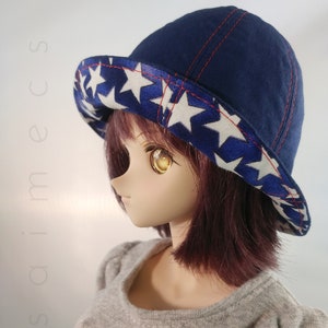 BJD Doll Patriotic Reversible Tulip Hat, Red White and Blue Doll Hat, Cloche Shape Hat, Cute BJD Doll Hat, BJD Accessories