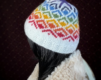 Hand Knit Doll Beanie, Rainbow Colored BJD Hat, Dollfie Dream Winter Cap, Smart Doll Beanie, 9” Head Size