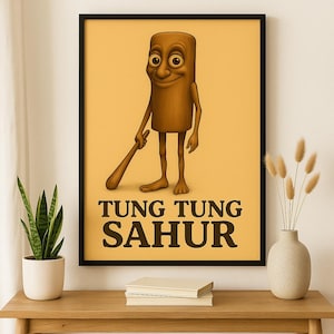 Tung Tung Sahur Poster – Funny Brainrot Wall Art | Viral Retro Character | Digital Download Print for Kids Room & Home Decor