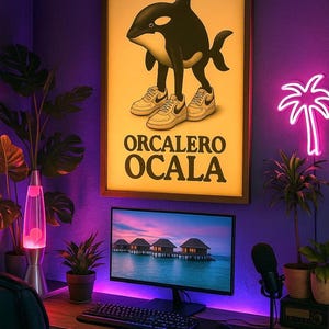 Orcalero Ocala Poster – Surreal Brainrot Wall Art | Funny Vintage Orca Print in Sneakers | Retro Digital Download