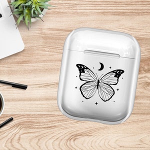 Coque pour Airpods Butterfly Moon, Idée cadeau Girly, Coque transparente pour écouteurs Butterfly Moon