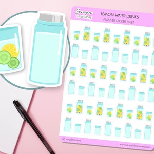 Citroen en stilstaand water drinken herinnering Planner Stickers | Drink water Tracker Bullet Journal Dagboekstickers