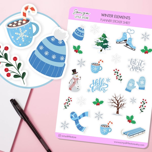 Winter Elements Planner Stickers Snow Snowflake Season Cosy Decorative Bullet Journal Diary Sticker Sheet