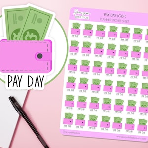 Zahltag EUR Planer Aufkleber | Zahl Tag Pounds Tagebuch Sticker Bogen | Geldbörse Bullet Journal