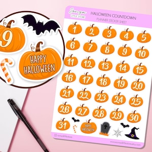 Halloween Pumpkin Countdown Planner Stickers 31 Days Countdown Stickers