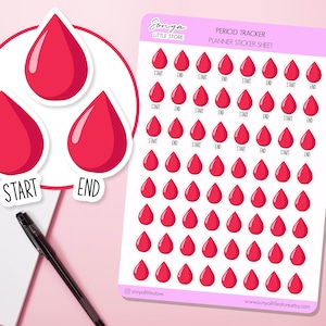 Period Tracker Planner Stickers Blood Drops Tracker Bullet Journal Diary Sticker Sheet