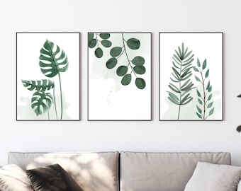 Botanical Tropical Leaves Wall Art Poster set of 3 | Plant Leaf Home Decor Living Room Decoration| Wall Poster Decor A3