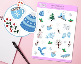 Winter Elements Planner Stickers Snow Snowflake Season Cosy Decorative Bullet Journal Diary Sticker Sheet