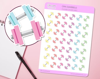 Gym Dumbbells Planner Stickers | Workout Training Lifting Fitness Excercise Healthy Life Bullet Journal Diary Sticker Sheet