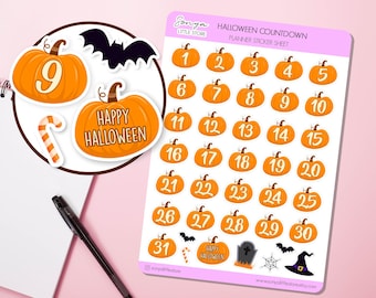 Halloween Pumpkin Countdown Planner Stickers 31 Days Countdown Dates Covers Sticker Sheet