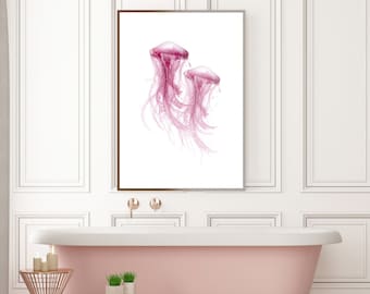 Jellyfish Watercolour Wall Print Poster Pink Bathroom Decoration A4/A3