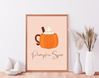 Autumn Fall Season Pumpkin Spice Wall Print A3 A4