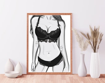 Sexy Female Body Illustration Wall Print Art Home Decor Body Figure Fashion A4 A3