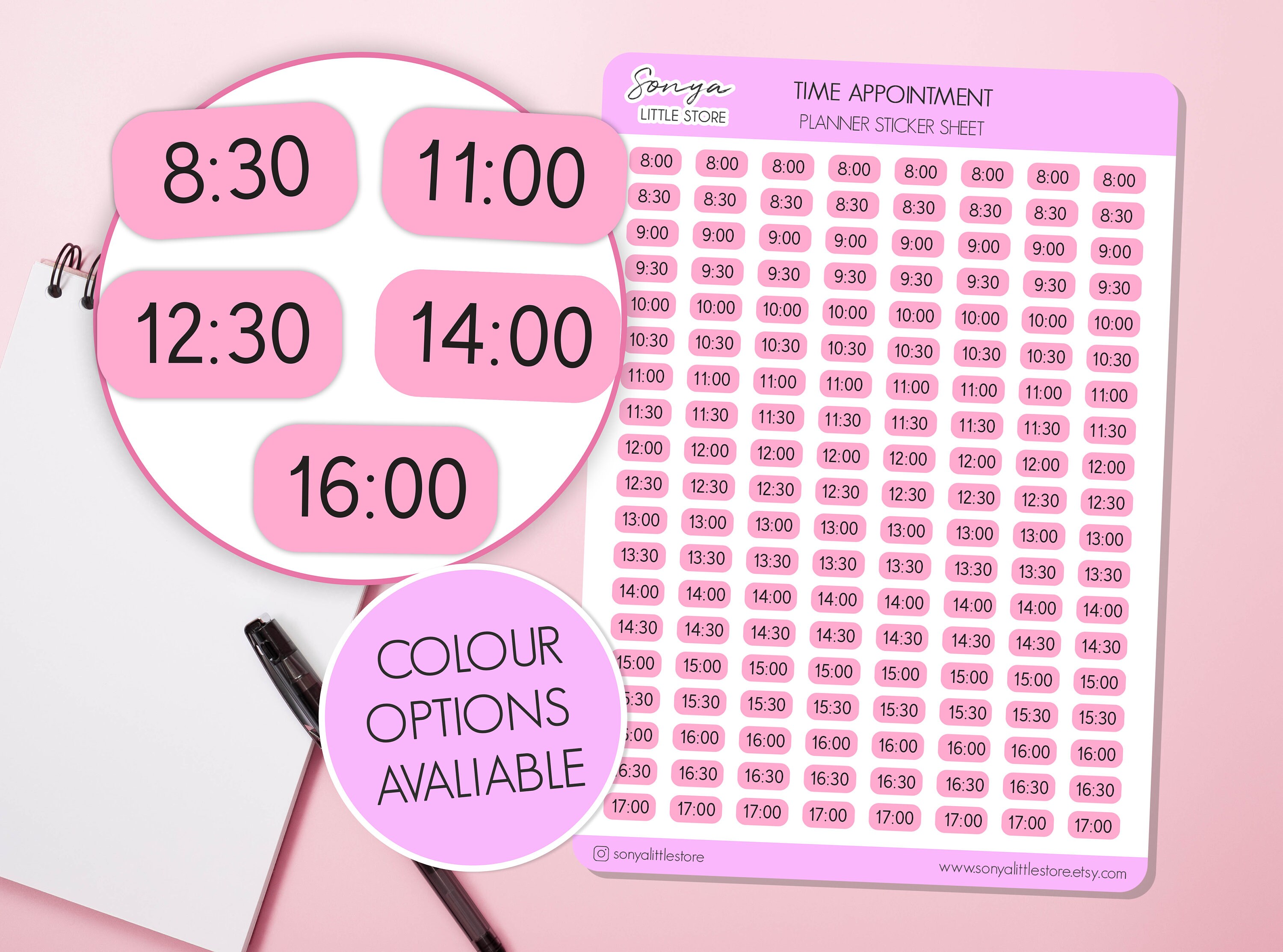 Appointment Time Block Planner Stickers Clock Every 30 Minutes Custom Colour Time Hour Reminder Functional Bullet Journal Sticker Sheet