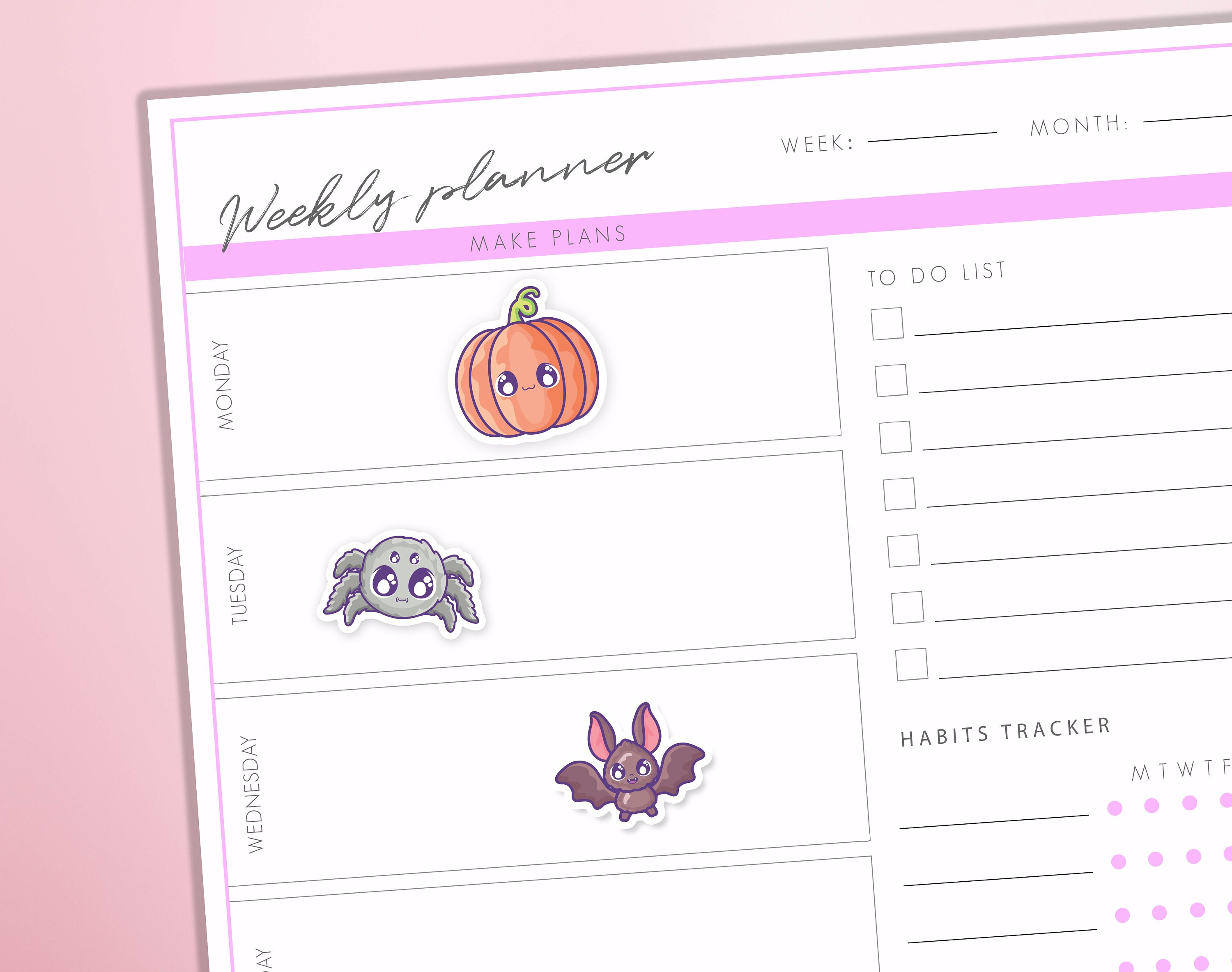 Cute Halloween Planner Stickers Adorable Halloween Characters Pumpkin Spiders Diary Journal Sticker Sheet - Thumbnail 2