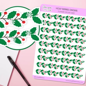 Holly Berries Christmas Dividers Planner Stickers Christmas Borders Decorative Journal Diary Sticker Sheet