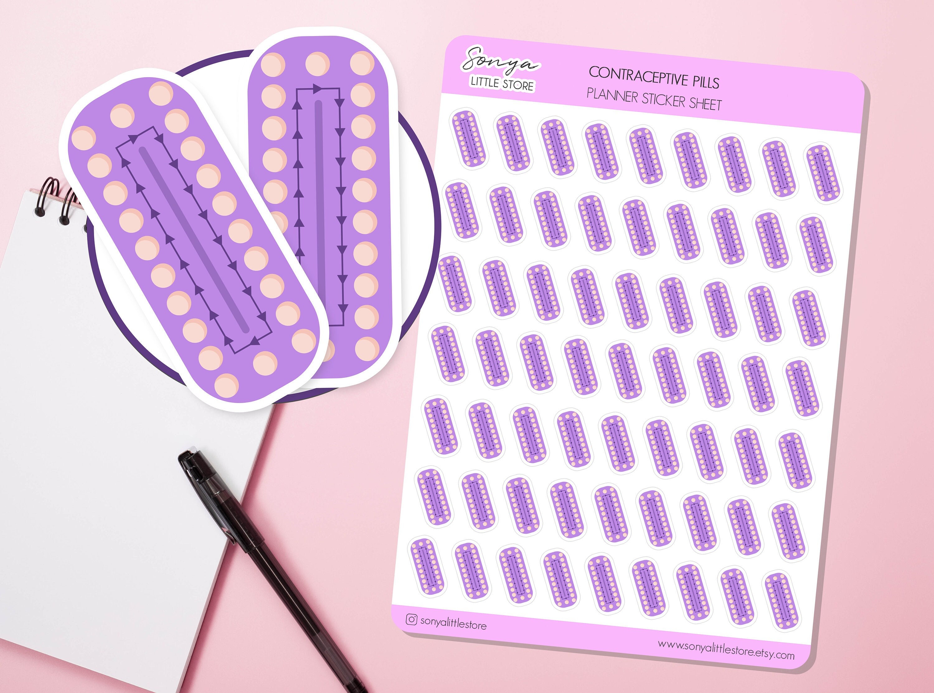 Contraceptive Pills Planner Stickers Birth Control Pills Journal Diary Sticker Sheet - Image 1