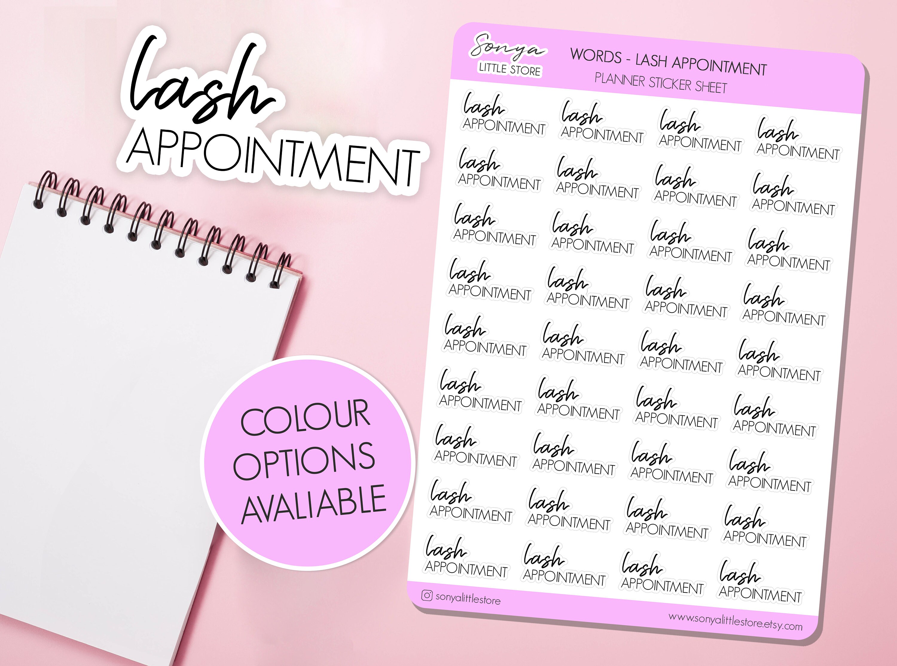 Lash Appointment Word Planner Stickers | Eyelash Appointment Script Stickers | Lettering Diary Journal Sticker Sheet