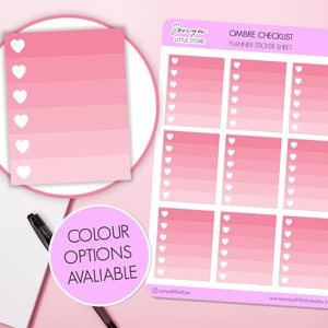 Ombre Checklist Planner Stickers | Gradient Hearts To do Tasks Boxes  Journal Diary Sticker Sheet