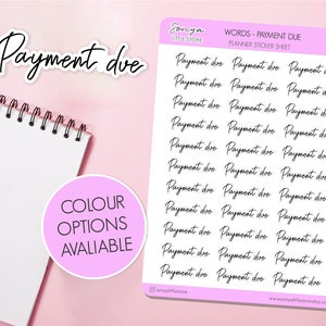 Zahlung aufgrund Wort Planer Aufkleber | Pay Bill Reminder Script Aufkleber | Lettering Tagebuch Journal Sticker Bogen