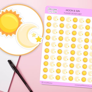 Stickers Lune et Soleil | Feuille d'autocollants pour le sommeil des planètes célestes de l'espace jour et nuit