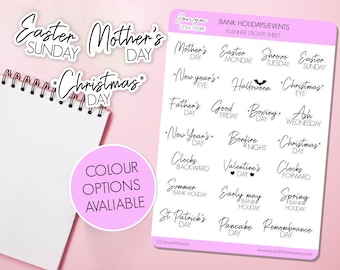 Bank Holidays/Events Words Planner Stickers | Script UK Yearly Calendar Functional Journal Diary Sticker Sheet