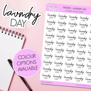 Laundry Day Words Planner Stickers | Script Planner Stickers | Laundry Stickers | Washing Planner Stickers | Functional Diary Sticker Sheet