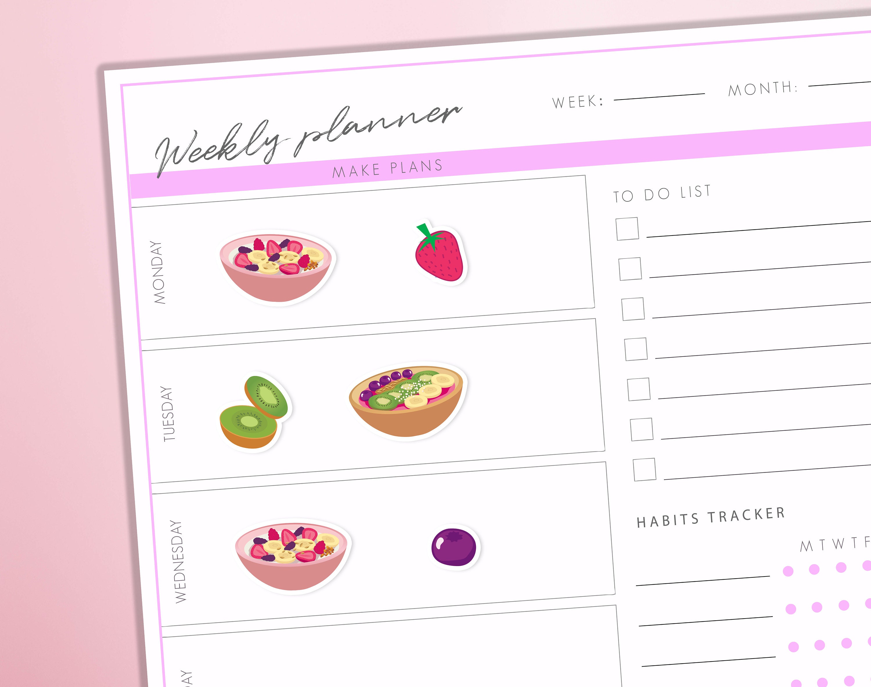 Breakfast Acai Bowl Planner Stickers Breakfast Smoothie Bowl Journal Diary Stickers - Thumbnail 2