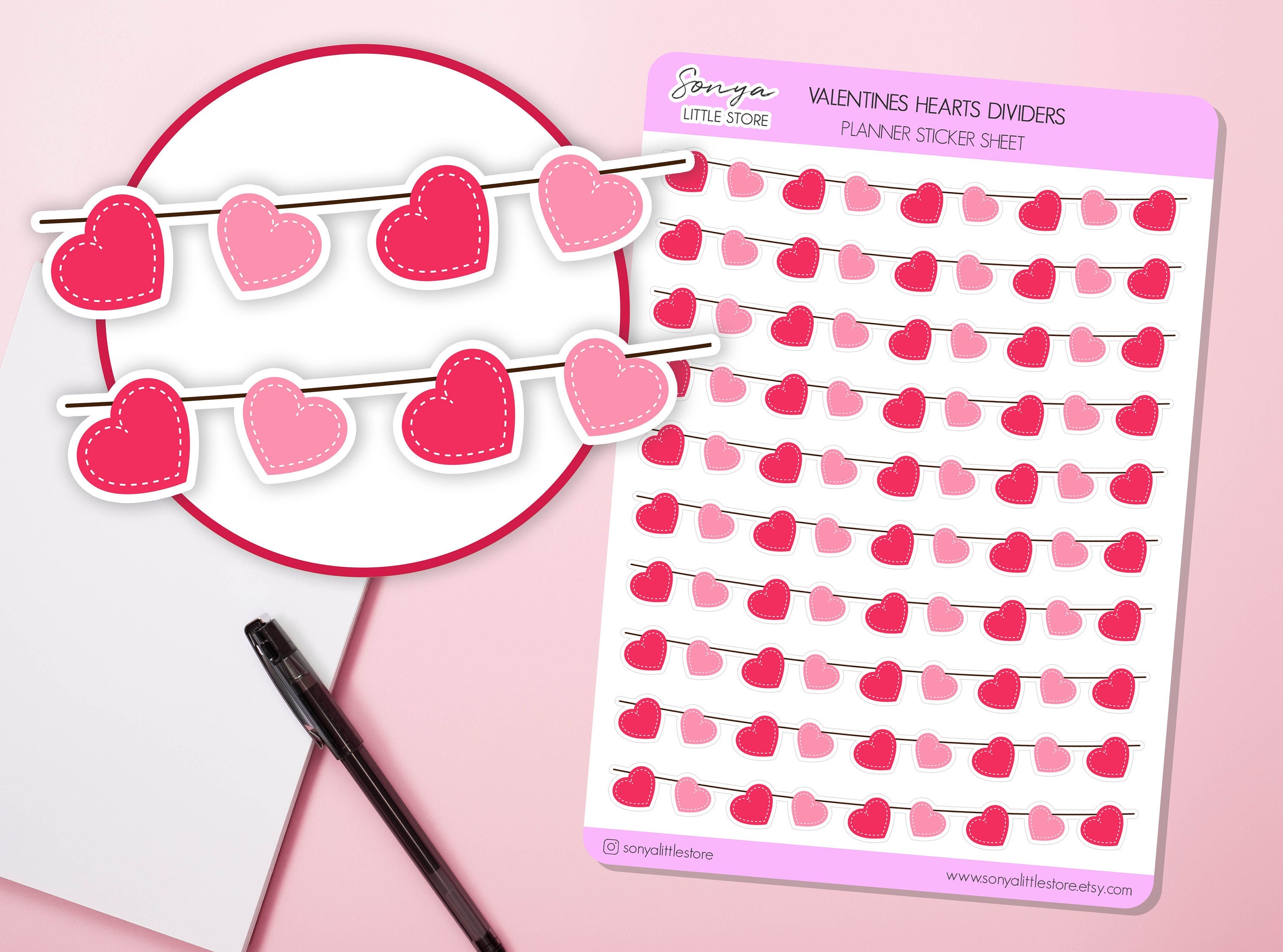 Valentine's day Hearts Dividers Planner Stickers | Hearts Borders | Love Hearts Garland Scrapbook Journal Diary Stickers