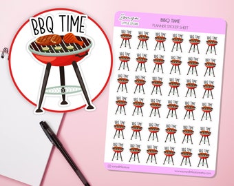 BBQ Time Planner Stickers Grill Barbecue Cooking Food Meal Summer Activity Family Fun Time  Party Bullet Journal Sticker Sheet