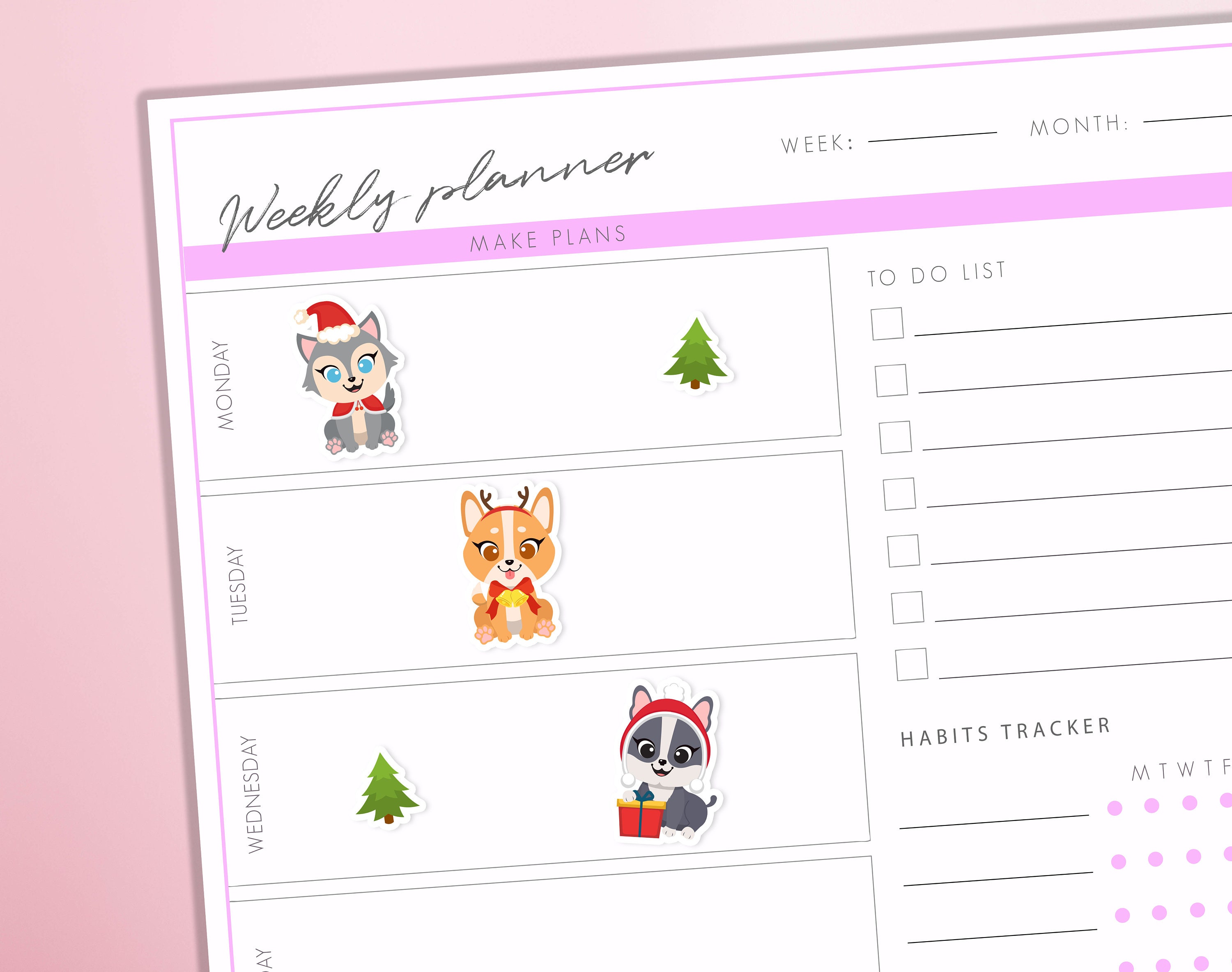 Cute Christmas Puppies Planner Stickers Christmas Animals Dogs Journal Diary Sticker Sheet - Thumbnail 2