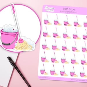 Stickers d'aménagement de sol pour vadrouille | Tâches ménagères à la vadrouille et au seau | Plancher propre, feuille d'autocollants pour journal intime Bullet Journal