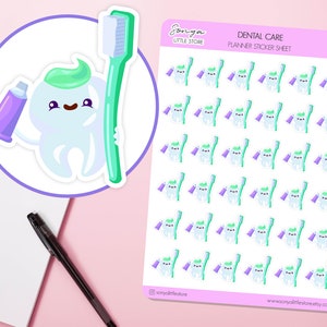 Pegatinas del planificador de cuidado dental / pegatinas lindas del planificador de dientes / pegatinas de pasta de dientes y cepillo de dientes / pegatinas de recordatorio del dentista / diario