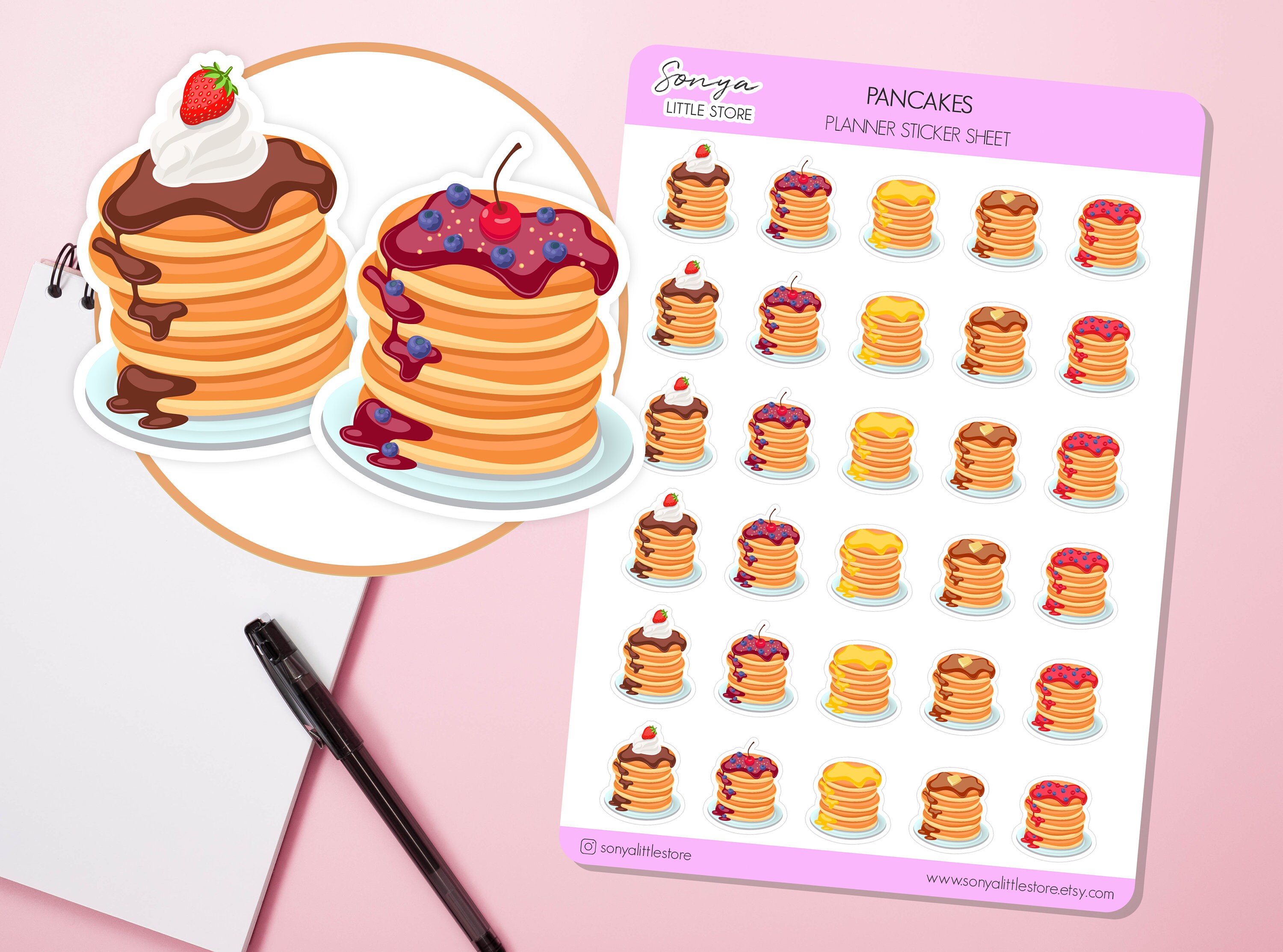 Pancakes Planner Stickers | Pancakes Sweet Breakfast Journal Diary Sticker Sheet - Image 1