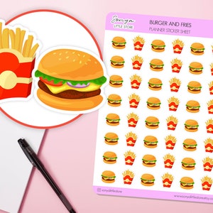 Hamburger en frietjes/chips planner stickers | Fast Food Junk Takeaway Stickers Cheat Day Journal Dagboek Stickervel