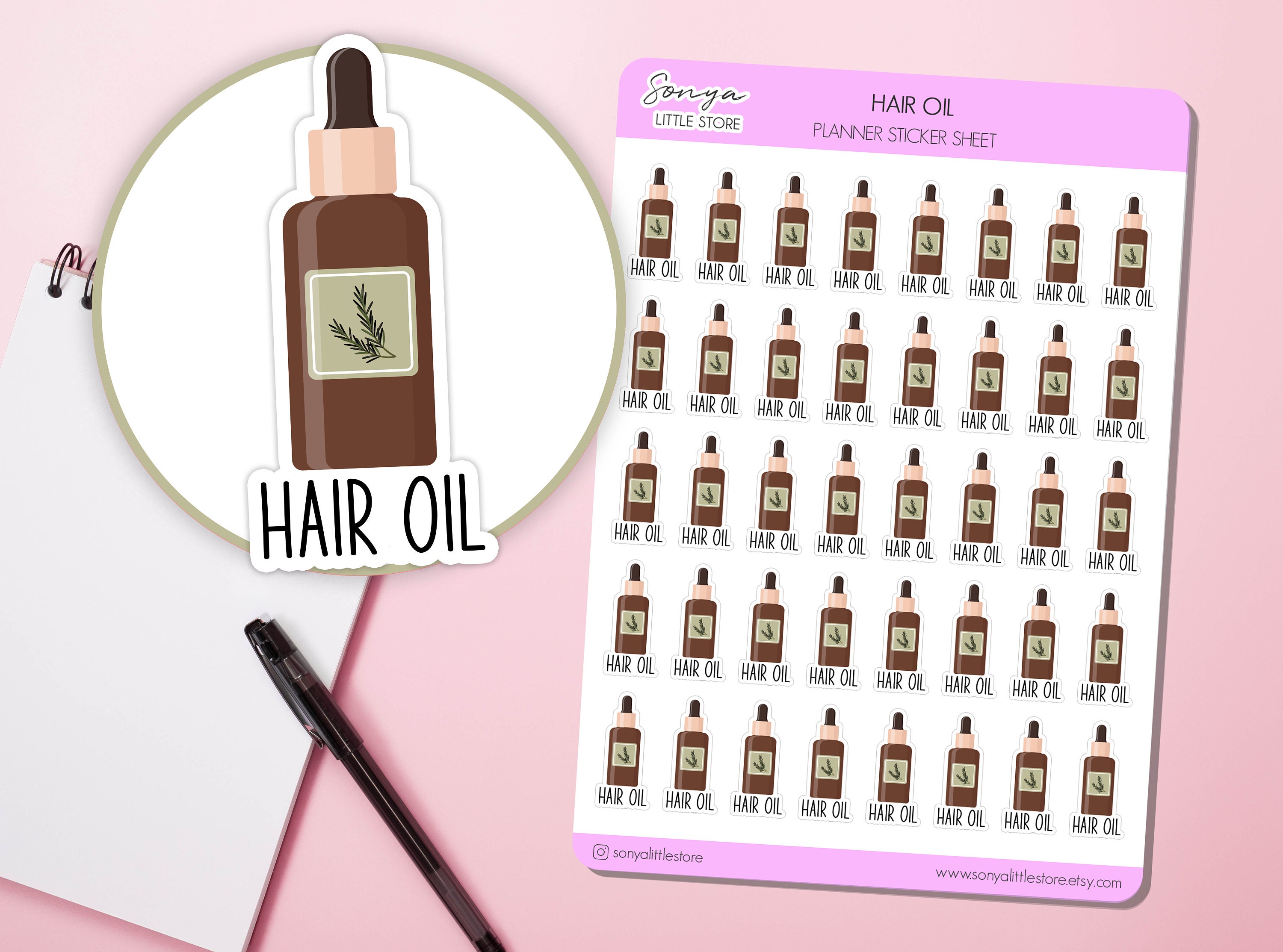Hair Oil Serum Planner Stickers Rosemary Oil Hair Growth Treatment Reminder Selfcare Beauty Bullet Journal Sticker Sheet