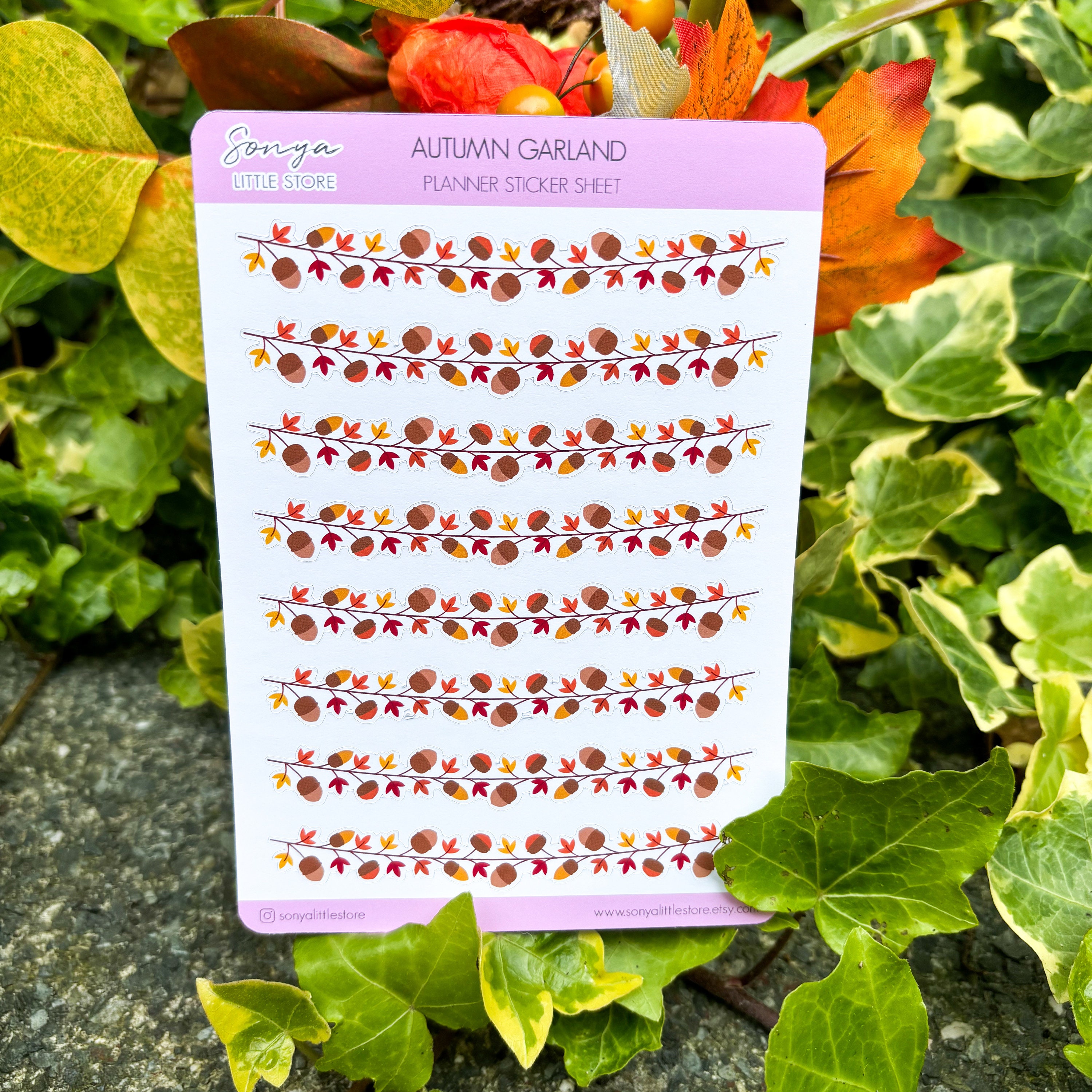 Autumn Garland Planner Stickers Fall Leaves Dividers Borders Bullet Journal Decorative Sticker Sheet - Thumbnail 3