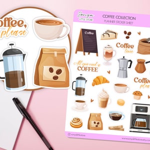Colección de café Planificador Pegatinas Mocha Latte Espresso Café Grano Bebida caliente Acogedor Bullet Journal Diario Hoja de pegatinas