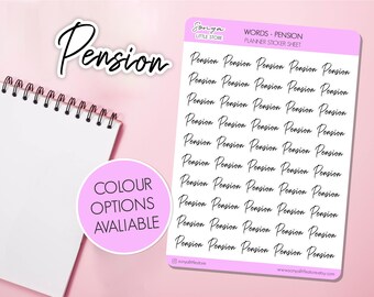 Pension Words (Custom Sheet) Planner Stickers | Functional Script Words Organisational Bullet Journal Diary Sticker Sheet