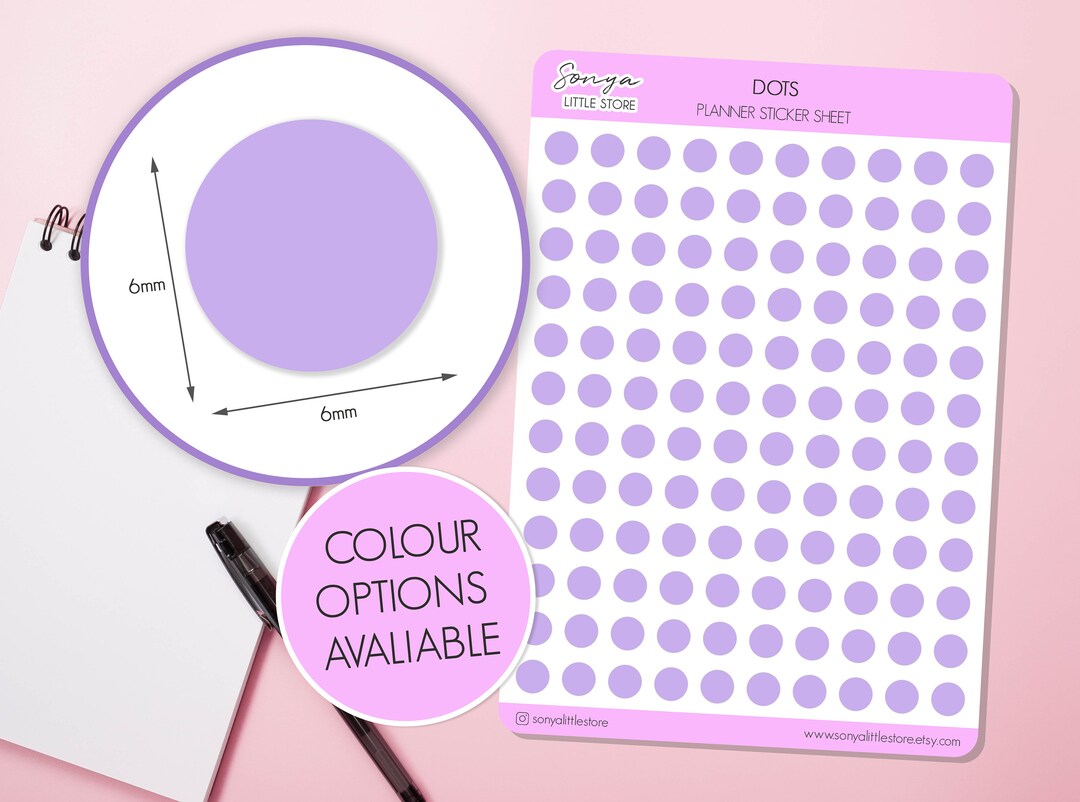 120 Mini Dots Planner Stickers | Date Covers Functional Dots Circle ...