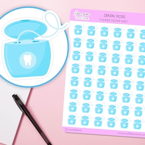 Adesivos planejador de fio dental, rastreador de fio dental, cuidados com os dentes, consulta de dentista, autocuidado, higiene, diário de bala, folha adesiva
