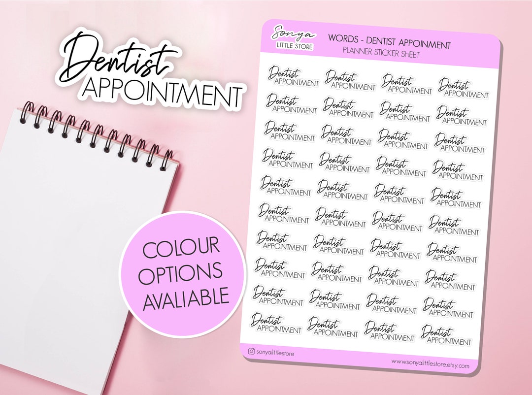 Dentist Appointment Word Planner Stickers | Dental Care Reminder Script ...
